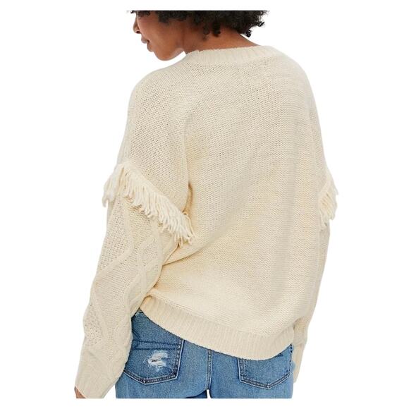 American Eagle Size Small Cream Fringe Cable Knit Cream Sweater EUC - Picture 3 of 8